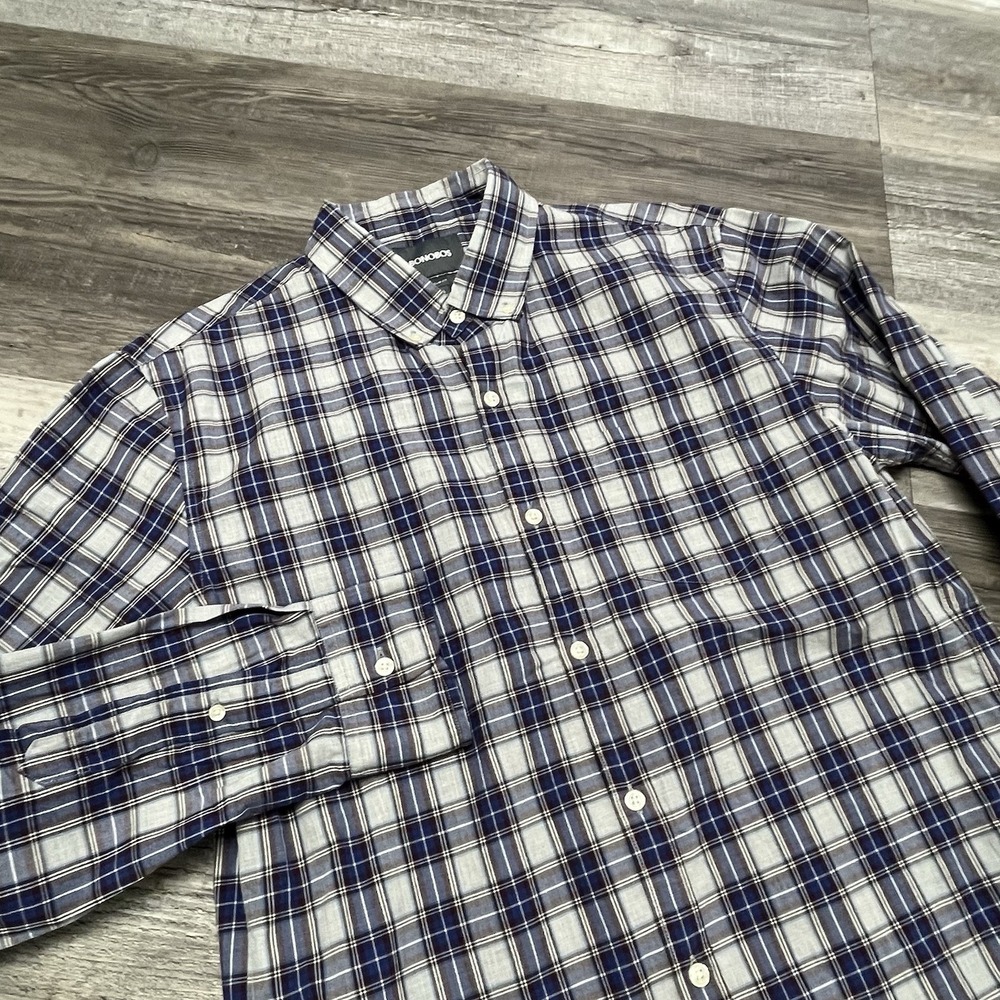 Bonobos Shirt Mens Large Slim Fit  Gray Blue Plaid Stretch Button-Up Long Sleeve